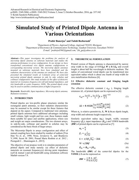 Pdf Simulated Study Of Printed Dipole Antenna In Various Orientations