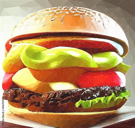 Saftiger Burger Auf Einem Teller Vektor In Low Poly Art Stock Vector