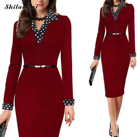 Женское цельное офисное платье в горошек, Длинное Элегантное женское ...