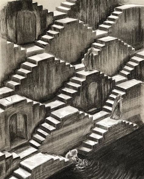 Chand Baori, Rajasthan - charcoal sketch in 2024 | Sketches, Charcoal ...