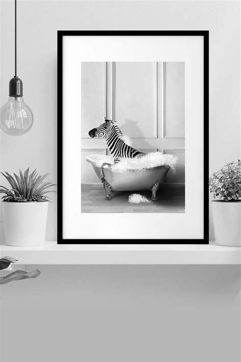 Zebra Digital Art Print Zebra Taking Shower In Bath Tub Wall Decor