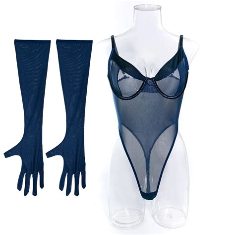 Ruiyi Popular Mesh Transparent Underwire Jumpsuit Sexy Lingerie Set For Women With Gloves