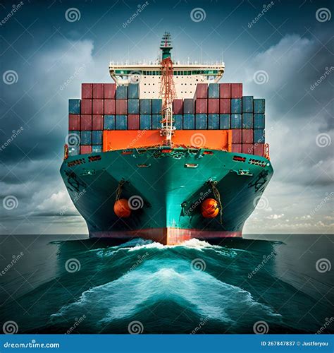 Container Cargo Ship In Sea Generative Ai Stock Illustration