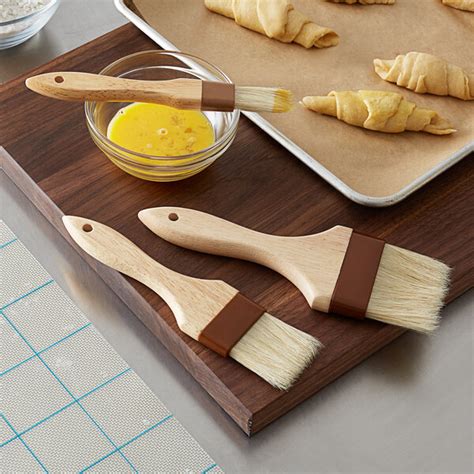 3 Piece Boar Bristle Pastry Basting Brush Set With Wood Handles