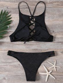 16 OFF 2021 Crisscross Front High Neck Bikini Set In BLACK ZAFUL