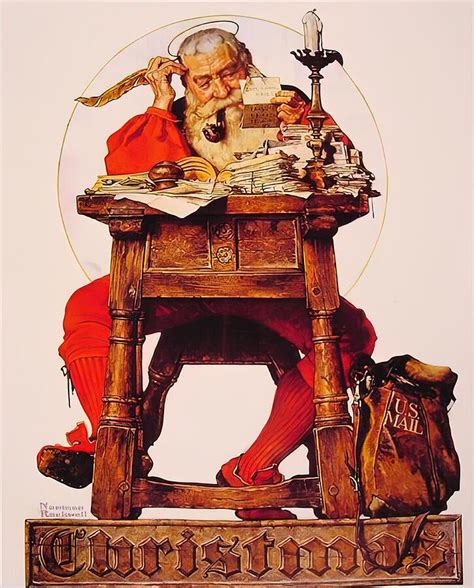 Christmas Santa Reading Mail Painting By Norman Rockwell Fine Art America