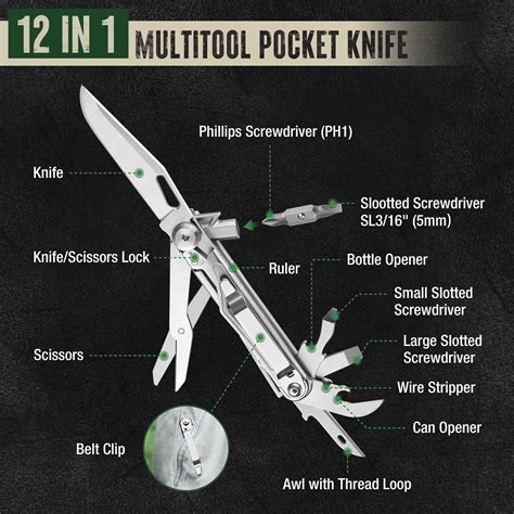 Mossy Oak 12 In 1 Multitool Pocket Knife Folding Pocket Tool Bottle