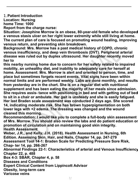 VSIM 3 Josephine Morrow Diagnosis: Venous stasis ulcer Feedback Log