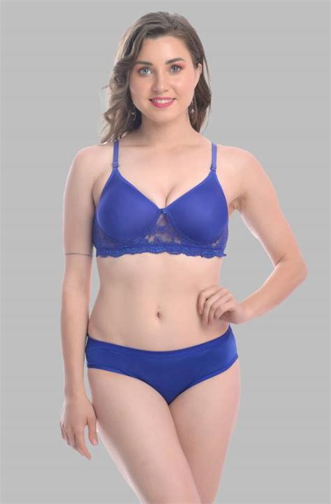 Buy Samvar Women Cotton Blend Bra Panty Set For Lingerie Set Pack Of 1 Color Blue