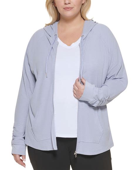 Calvin Klein Plus Size Ruched Sleeve Zip Front Hoodie Macy S