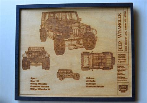 Jeep Wrangler Wood Blueprint Laser Engraved Jeep Life Wall Etsy