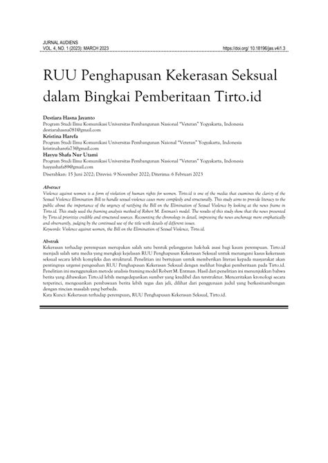 PDF RUU Penghapusan Kekerasan Seksual Dalam Bingkai Pemberitaan Tirto Id