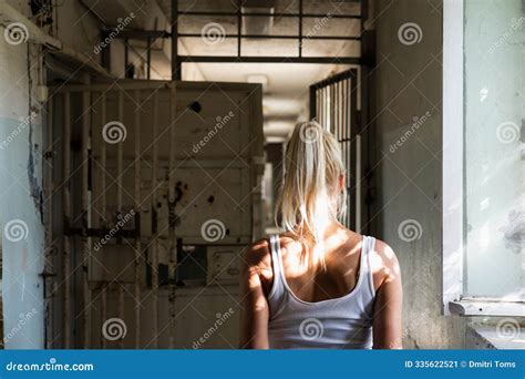 Blonde Girl Imprisoned In Prison Photo View From The Back Stock Image Image Of Cell Blonde