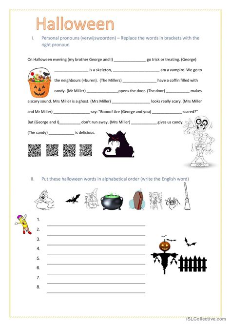 Halloween Personal pronouns genera Deutsch DAF Arbeitsblätter pdf doc