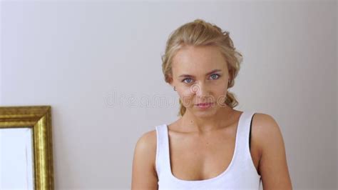 Model The Girl The Blonde Faces The Camera Stock Footage Video Of Attractive Cute