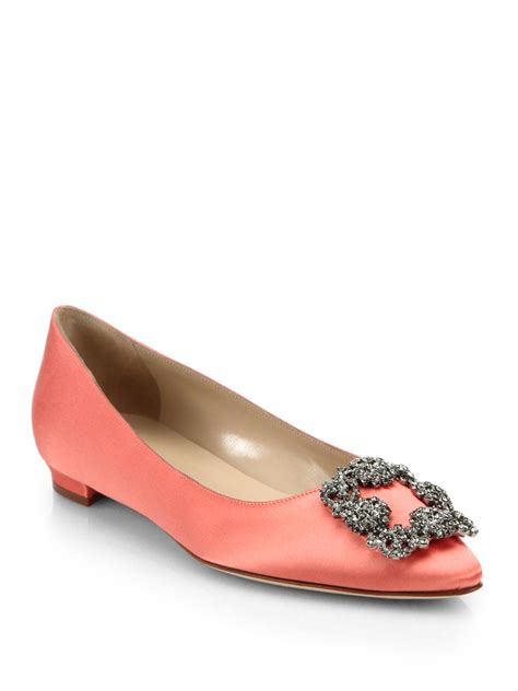 Manolo Blahnik Hangisi Satin Flats In Pink Lyst