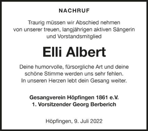 Traueranzeigen Von Elli Albert Trauerportal Ihrer Tageszeitung