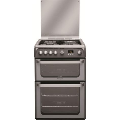 Hotpoint Ultima 60cm Double Oven Gas Cooker Graphite Grey Hug61g Appliances Direct