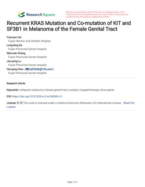 Pdf Recurrent Kras Mutation And Co Mutation Of Kit And Sf B In