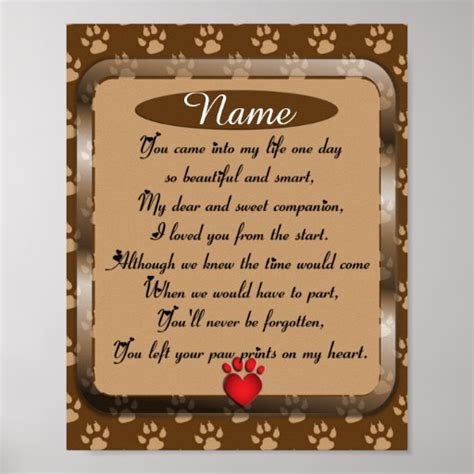 Paw Prints on My Heart Poem Pet Memorial Poster | Zazzle