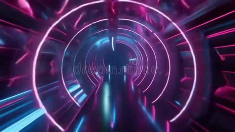 Futuristic Tunnel With Glowing Neon Lights In Vibrant Colors Stock