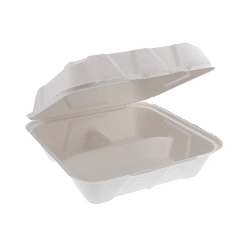 9 X 9 X 3 PFAS Free Compostable Fiber Blend 3 Compartment Hinged Lid