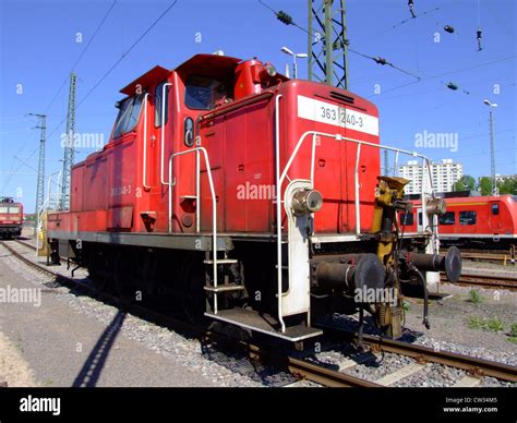 Diesel locomotives of Deutsche Bahn DB 363 240-3 at Saarbrücken depot ...