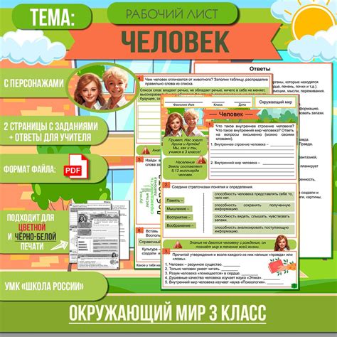 Рабочий лист «Человек» 3 класс Окружающий мир УМК «Школа России ...