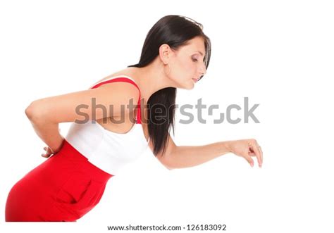 Portrait Sexy Brunette Red Dress Attractive Stock Photo