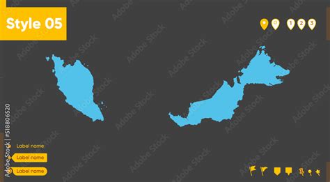 Malaysia - map isolated on gray background. Outline map. Vector ...