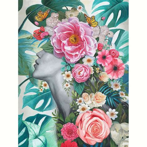 Cuadro Decorativo Mujer Con Flores En Su Rostro Qechic