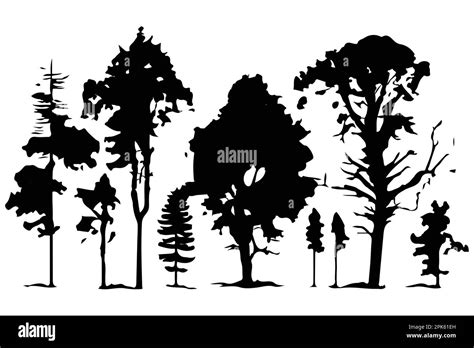trees  forest silhouettes set isolated vector illustration stock