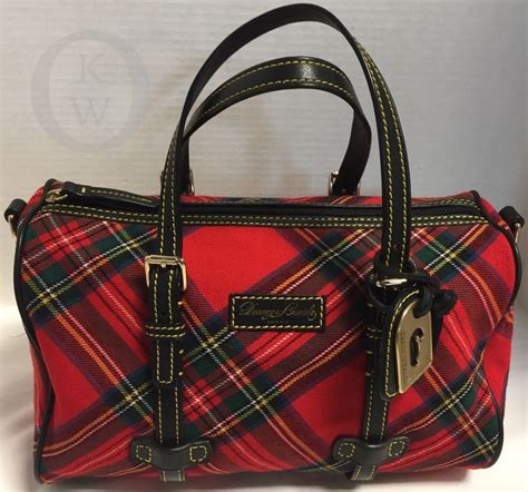 Dooney Bourke RED Tartan Plaid Speedy Barrel Satchel Shoulder Bag