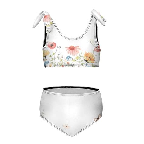 Beautiful Abstract Watercolor Painting Of Colorful Flowers Girl S Piece Bikini Set Beach Sport