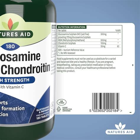 Natures Aid Glucosamine Msm Chondroitin With Vitamin C 180 Tablets