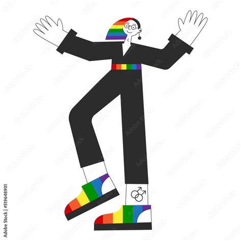 Gay Androgynous Person Standing With Rainbow Flag Lgbtq Symbols Homosexual Queer Men