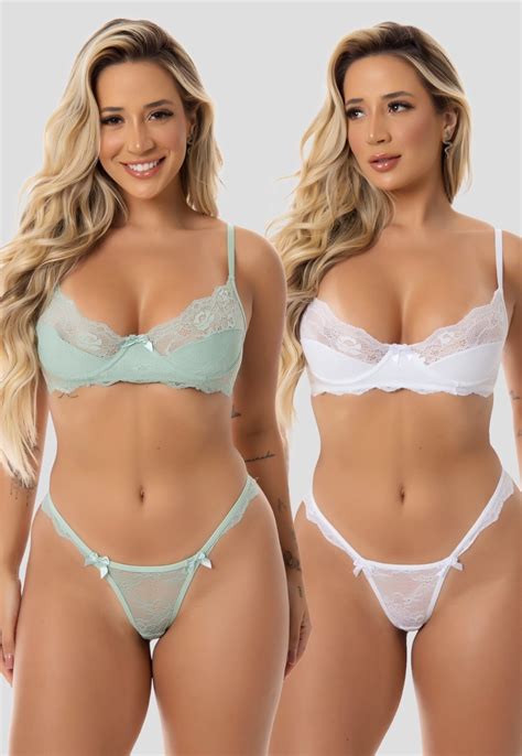 Kit Conjunto Lingerie De Renda Aro Mdmix Branco E Verde Compre Agora Dafiti Brasil