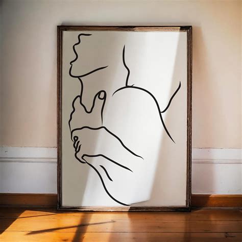 Shoulder Kiss Intimacy Sex Erotic Line Art Minimalism Black And White Sexy Art Wall Decor