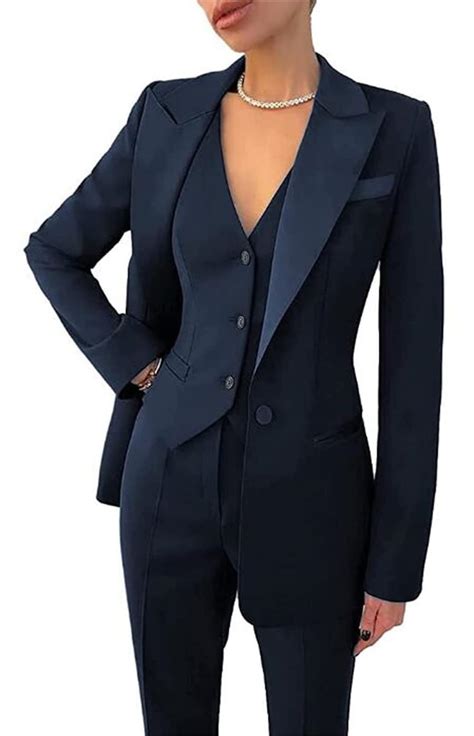 Navy Blue Suit For Women Three Piece Suit Womens Wedding Suit Set Dressy Pant Suits For