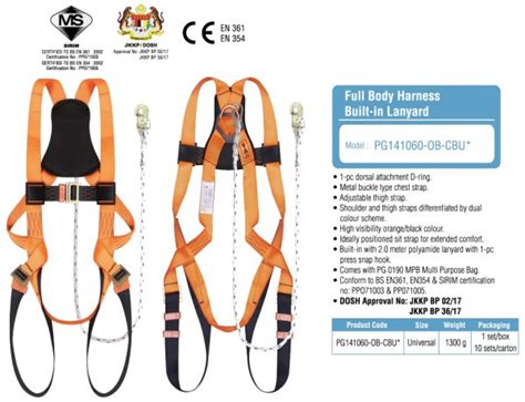 Proguard Full Body Harness With Built In Lanyard Pg Ob Cbu