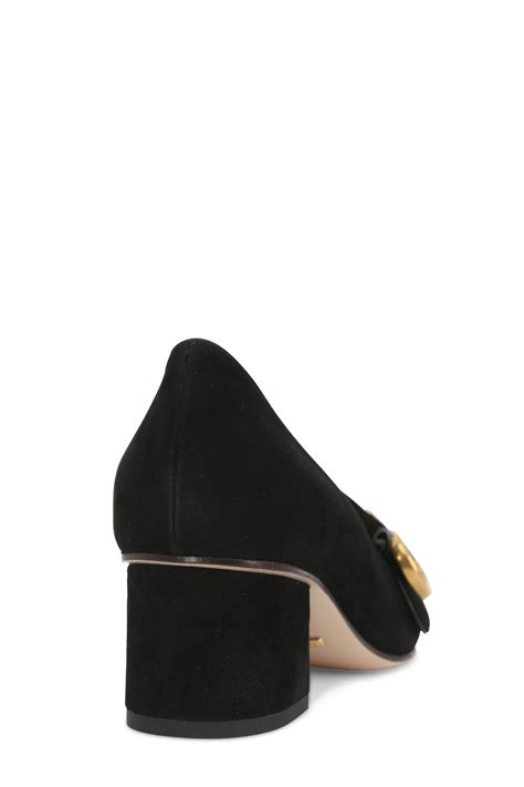 Gucci Marmont Black Suede Fringed Low Pump 55mm