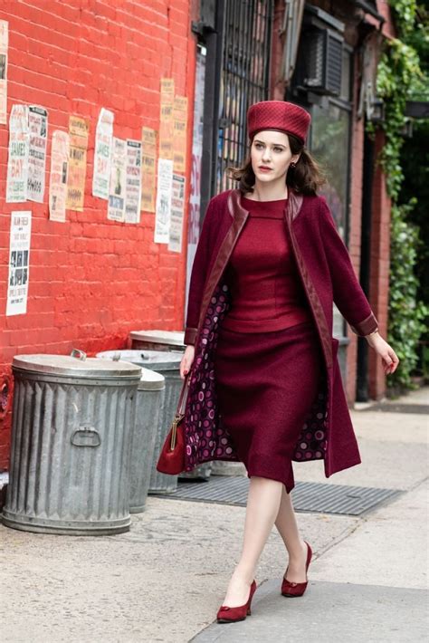 Rachel Brosnahan In A Blue Dress While Filming Marvelous Mrs Maisel Artofit