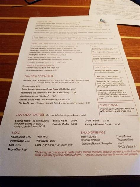 Menu Of River Room Restaurant In Georgetown Sc