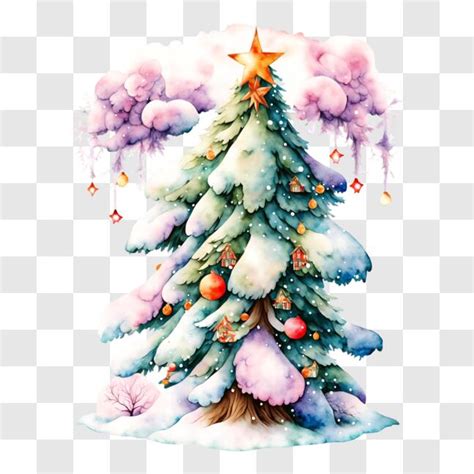 Baixe Árvore de Natal em aquarela decorada flocos de neve e