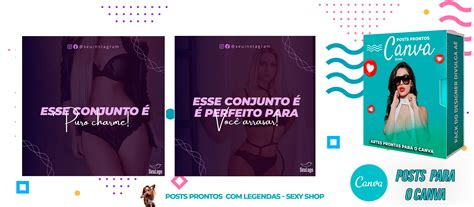 Pack de Posts Prontos Sex Shop e Venda de Lingerie Legendas no Canva Divulga Aê