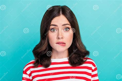 Closeup Photo Of Young Adorable Cute Girlish Lady Wear Striped Red T