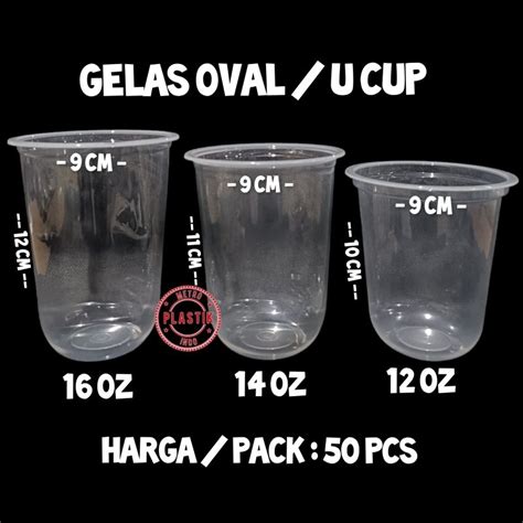 Jual Gelas Plastik Oval 12oz 14oz 16oz Isi 50pcs Gelas Tutup