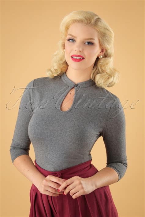 50s Emily Peek A Boo Top In Grey