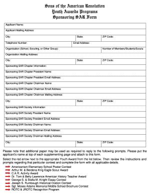 Fillable Online Consolidated Youth Awards Form Sar Fax Email Print