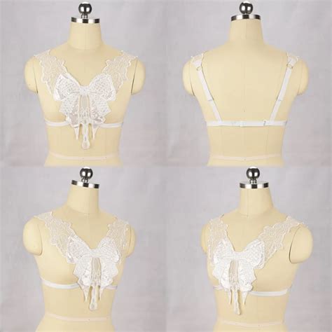 White Black Lace Harness Bra Sexy Bow Tie Bondage Lingerie Anniversary Gift Bridal Lace Lingerie